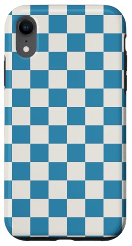 Hülle für iPhone XR Schachbrett kariert Karomuster Grau Blau Farbe von Checkered Checked Check Pattern Designs