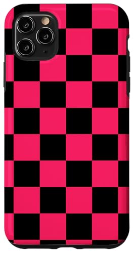 Hülle für iPhone 11 Pro Max Karierte Rennflagge mit Schachbrettmuster, Schwarz / Hot Pink von Checkered Lover