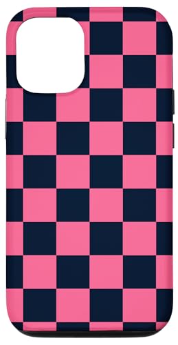 Hülle für iPhone 13 Pro Blau Navy Pink Schachbrettmuster Kariert Liebhaber von Checkered Lover