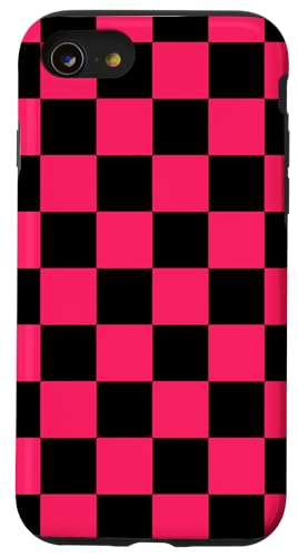 Hülle für iPhone SE (2020) / 7 / 8 Karierte Rennflagge mit Schachbrettmuster, Schwarz / Hot Pink von Checkered Lover