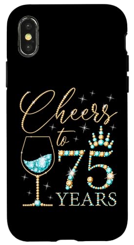 Hülle für iPhone X/XS Ein Hoch auf 75 Jahre alte Frauen zum 75. Geburtstag, Frauen, Königinnen, Geburtstag von Cheers to My Birthday Golden Yellow & Blue Green