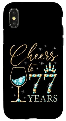 Hülle für iPhone X/XS Ein Hoch auf 77 Jahre alte Frauen zum 77. Geburtstag, Frauen, Königinnen, Geburtstag von Cheers to My Birthday Golden Yellow & Blue Green