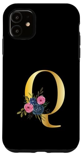 Niedliches Monogramm Initiale farbige Buchstaben Blumen Großstadt Q Hülle für iPhone 11 von Cheffsspecials Floral Cute Monogram Initials