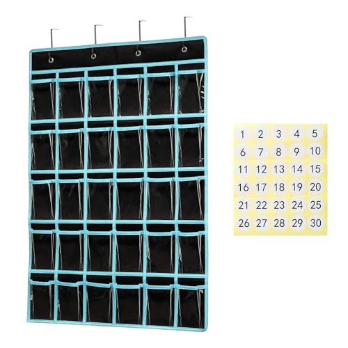 Taschendiagramm zum Aufhängen, 30 Taschen, klares Etikett, Fenster, zum Aufhängen, Klassenzimmer-Diagramm für Handys, Taschenrechner, Halter von Chenxi Studio