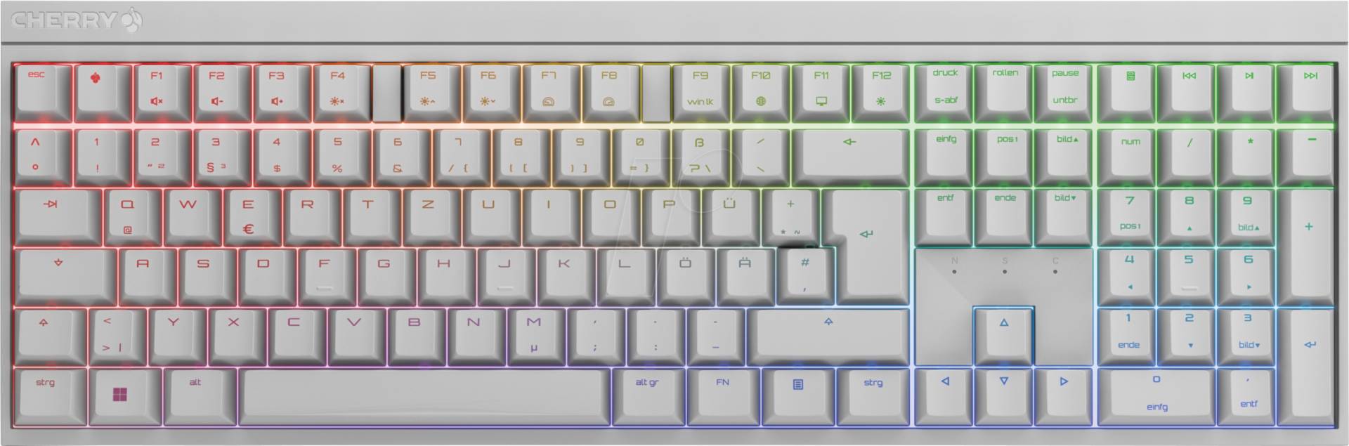 G80-3821LXADE-0 - Gaming-Tastatur, USB, RGB, MX BROWN, weiß, DE von Cherry