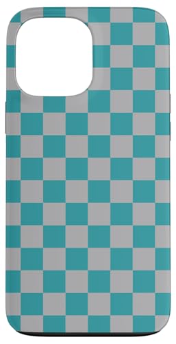 Hülle für iPhone 13 Pro Max Blaugrünes und graues Schachbrettmuster, kariert von Chess & Checkerboard Patterns