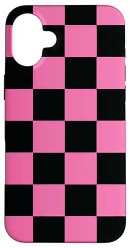 Hülle für iPhone 16 Plus Rosa, Schwarz, Schachbrettmuster, Kariert von Chess & Checkerboard Patterns