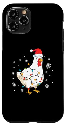 Hülle für iPhone 11 Pro Huhn trägt Weihnachtsmannmütze Schneeflocken Weihnachtsbeleuchtung von Chicken Santa Claus Christmas Apparel