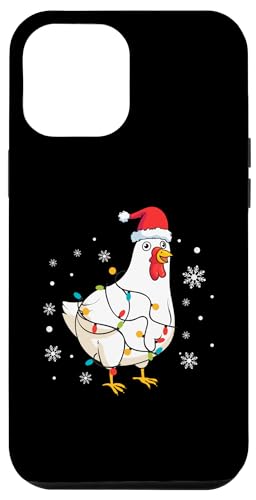 Hülle für iPhone 12 Pro Max Huhn trägt Weihnachtsmannmütze Schneeflocken Weihnachtsbeleuchtung von Chicken Santa Claus Christmas Apparel