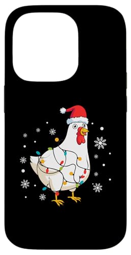 Hülle für iPhone 14 Pro Huhn trägt Weihnachtsmannmütze Schneeflocken Weihnachtsbeleuchtung von Chicken Santa Claus Christmas Apparel