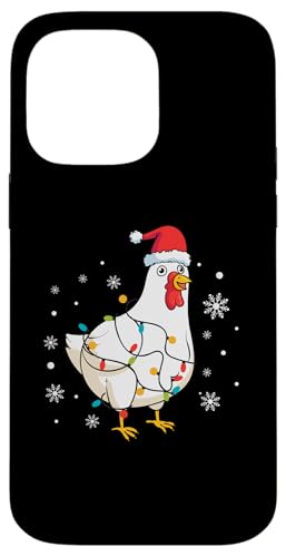 Hülle für iPhone 14 Pro Max Huhn trägt Weihnachtsmannmütze Schneeflocken Weihnachtsbeleuchtung von Chicken Santa Claus Christmas Apparel