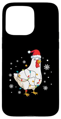 Hülle für iPhone 15 Pro Max Huhn trägt Weihnachtsmannmütze Schneeflocken Weihnachtsbeleuchtung von Chicken Santa Claus Christmas Apparel