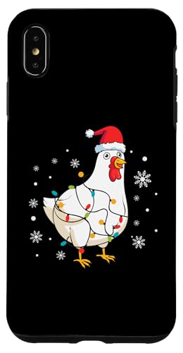 Hülle für iPhone XS Max Huhn trägt Weihnachtsmannmütze Schneeflocken Weihnachtsbeleuchtung von Chicken Santa Claus Christmas Apparel