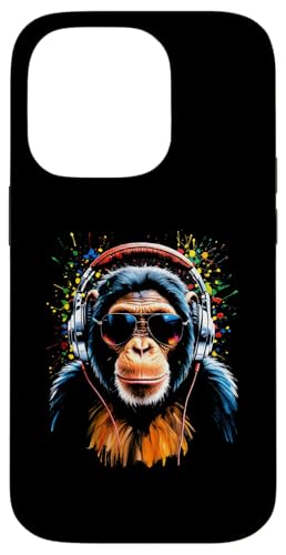 Hülle für iPhone 14 Pro Funky DJ Monkey mit Schirmen und Kopfhörern von Chill Groove Shades