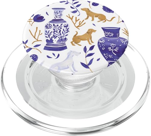 Adrette lila & weiße Toile Chinoiserie Dogs and Ginger Jar PopSockets PopGrip für MagSafe von Chinoiserie Dogs and Ginger Jar Designs