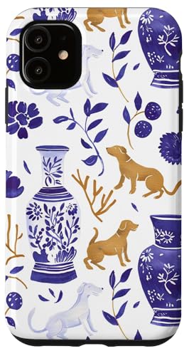 Hülle für iPhone 11 Adrette lila & weiße Toile Chinoiserie Dogs and Ginger Jar von Chinoiserie Dogs and Ginger Jar Designs