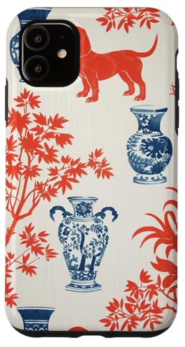 Hülle für iPhone 11 Adrette rote und blaue Toile Chinoiserie Hunde und Ingwerglas von Chinoiserie Dogs and Ginger Jar Designs