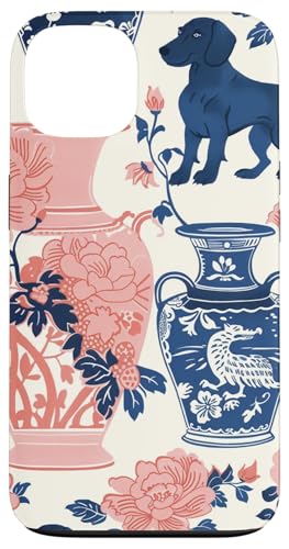 Hülle für iPhone 13 Adrette rosa & blaue Toile Chinoiserie Dogs and Ginger Jar von Chinoiserie Dogs and Ginger Jar Designs