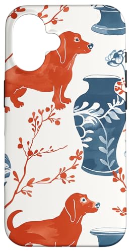 Hülle für iPhone 16 Adrette rote und blaue Toile Chinoiserie Hunde und Ingwerglas von Chinoiserie Dogs and Ginger Jar Designs