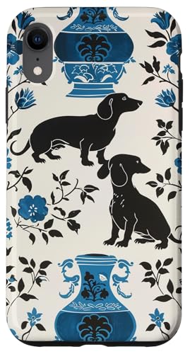 Hülle für iPhone XR Adrette schwarze und blaue Toile Chinoiserie Dogs and Ginger Jar von Chinoiserie Dogs and Ginger Jar Designs