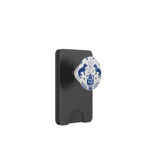 Preppy Blue Toile Chinoiserie Dose mit Hunden und Ingwer PopSockets PopWallet für MagSafe von Chinoiserie Dogs and Ginger Jar Designs