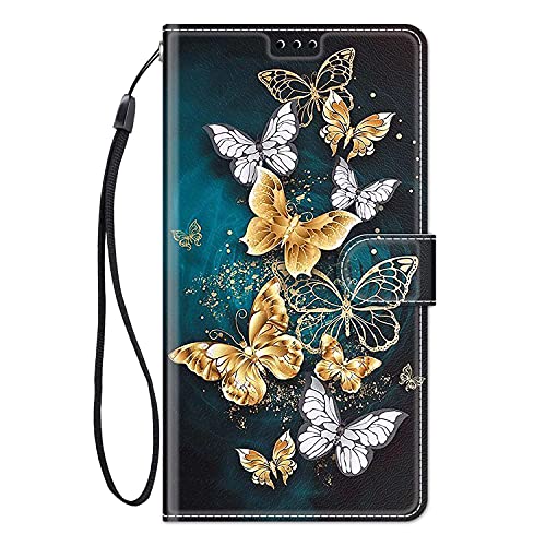 ChoosEU Hülle für Samsung Galaxy S23 Klapphülle Muster Handytasche Leder Schutzhülle Flip Case Stoßfeste Silikon Motive Handyhülle Motiv Klappbar Lederhülle Galaxy S23 Cover - Gold Schmetterling von Choeeu