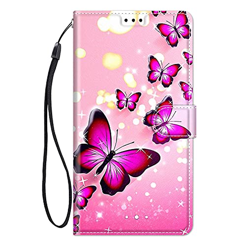 ChoosEU Hülle für Xiaomi Redmi Note 12 5G / Poco X5 5G Klapphülle Muster Handytasche Schutzhülle Flip Case Stoßfeste Silikon Motive Handyhülle Motiv Klappbar Lederhülle Cover - Rosa Schmetterling von Choeeu