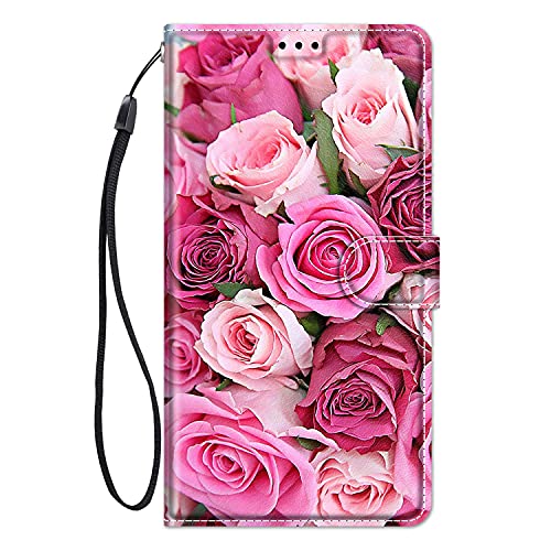 ChoosEU Leder Hülle für Samsung Galaxy A22 5G Klapphülle, Muster Handytasche Schutzhülle Flip Case Stoßfeste Silikon Motive Handyhülle, Klappbar Lederhülle für Galaxy A22 5G Cover - Pinke Rose von Choeeu