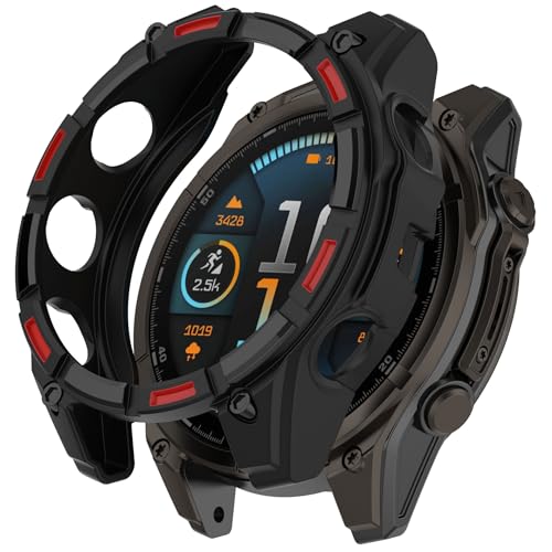 Chofit Schutzhülle kompatibel mit Garmin Fenix 8 43 mm Hülle, TPU-Schutzhülle, robuste Schutzhülle für Fenix 8 43 mm (nicht für 47 mm und 51 mm) (Schwarz-Rot) von Chofit