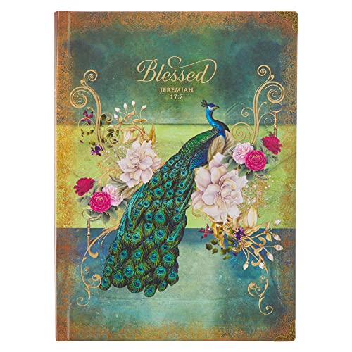 Christian Art Gifts Pfauen-Tagebuch mit Schrift Blessed Jeremiah 17:7 Bibelvers Road/288 linierte Seiten, großes Hardcover-Notizbuch in Blaugrün von Christian Art Gifts