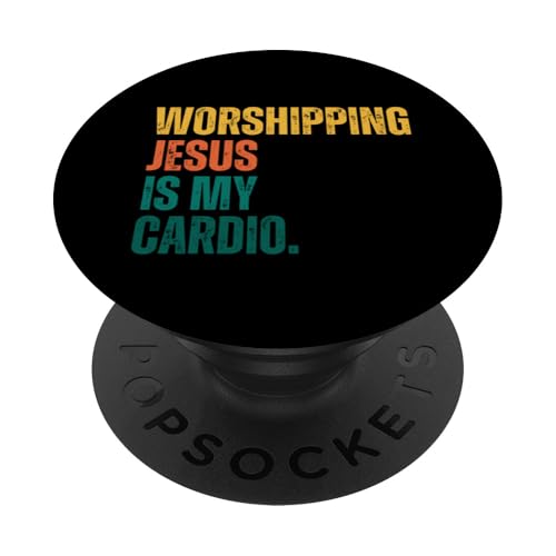 Lustiger christlicher Läufer im Retro-Lauf Worshipping Jesus is My Cardio PopSockets Klebender PopGrip von Christian Workout Apparel Co.