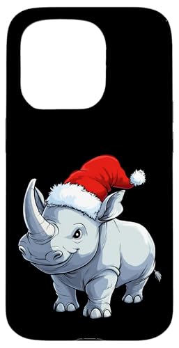 Hülle für iPhone 15 Pro Weihnachtsmann Nashorn von Christmas Animals