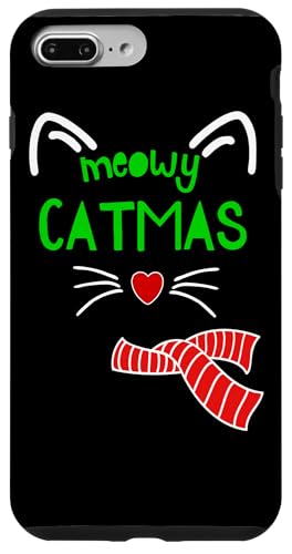 Hülle für iPhone 7 Plus/8 Plus Weihnachtskatze / roter Schal Niedliche Meowy Catmas Graphic von Christmas Apparel & Gifts HHWCo.