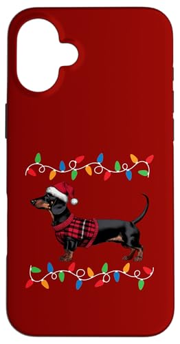 Hülle für iPhone 16 Plus Weihnachtsbeleuchtung Wiener Dackel Hund Nikolausmütze Geschenk von Christmas Dachshund Dog and Animal Lovers Shop