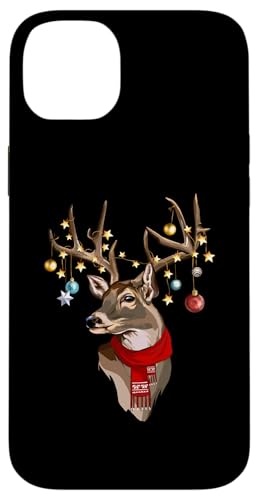 Hülle für iPhone 14 Plus Schal mit Hirschgeweih und Weihnachtsbeleuchtung von Christmas Deer Antlers Team