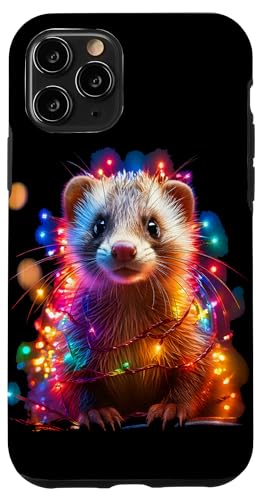 Hülle für iPhone 11 Pro Weihnachtsbeleuchtung Frettchen Urlaub bunte Wiesel Grafik von Christmas Ferret Matching Family Graphics