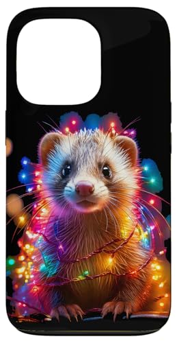 Hülle für iPhone 13 Pro Weihnachtsbeleuchtung Frettchen Urlaub bunte Wiesel Grafik von Christmas Ferret Matching Family Graphics