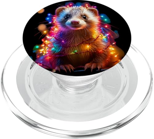 Weihnachtsbeleuchtung Frettchen Urlaub bunte Wiesel Grafik PopSockets PopGrip für MagSafe von Christmas Ferret Matching Family Graphics