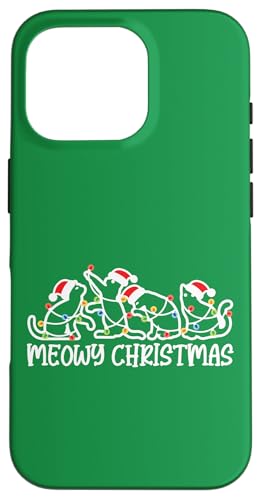 Hülle für iPhone 16 Pro Meowy Christmas, Herren Damen Kinder Mädchen Katzenliebhaber Xmas Cat von Christmas Gifts by Art Like Wow