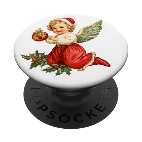 Niedlicher Engel in roter Weihnachtsmütze im Vintage-Stil PopSockets Klebender PopGrip von Christmas Gifts