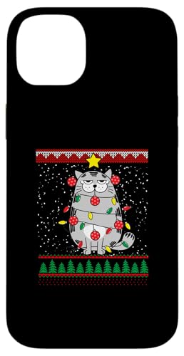 Hülle für iPhone 14 Plus Lustige Lichterkette Katze von Christmas Humor Cat Kitty