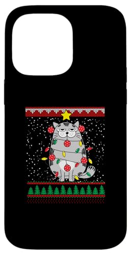 Hülle für iPhone 14 Pro Max Lustige Lichterkette Katze von Christmas Humor Cat Kitty