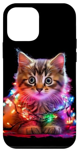 Hülle für iPhone 12 mini Weihnachtsbeleuchtung Kätzchen Urlaub Bunte Katze Grafik von Christmas Kitten Matching Family Graphics