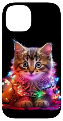 Hülle für iPhone 14 Weihnachtsbeleuchtung Kätzchen Urlaub Bunte Katze Grafik von Christmas Kitten Matching Family Graphics