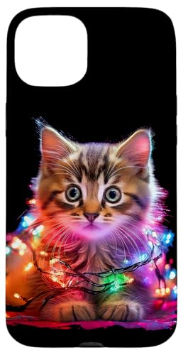 Hülle für iPhone 15 Plus Weihnachtsbeleuchtung Kätzchen Urlaub Bunte Katze Grafik von Christmas Kitten Matching Family Graphics