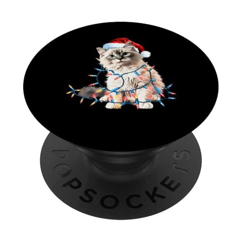 Ragdoll-Katze, Weihnachtsmann-Weihnachtsbeleuchtung, lustige Weihnachten PopSockets mit austauschbarem PopGrip von Christmas Kitty Santa Cute Ragdoll Pet Design