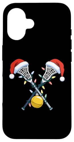 Hülle für iPhone 16 Lacrosse Weihnachtsmannmütze Weihnachtsbeleuchtung Xmas Sport Jungen von Christmas Lacrosse Player - DressedForDuty