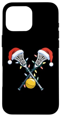 Hülle für iPhone 16 Pro Max Lacrosse Weihnachtsmannmütze Weihnachtsbeleuchtung Xmas Sport Jungen von Christmas Lacrosse Player - DressedForDuty