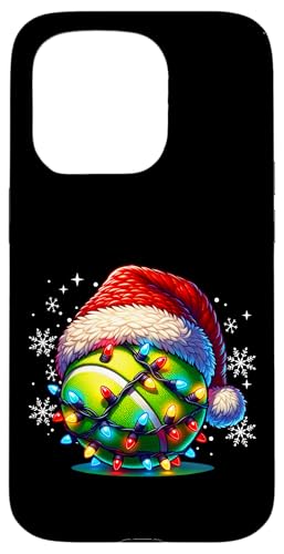 Hülle für iPhone 15 Pro Weihnachtsbeleuchtung Tennisball mit Nikolausmütze Herren Damen Kinder von Christmas Lights Tennis Ball For Men Women Kids