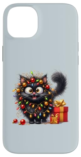 Hülle für iPhone 14 Plus Süße schwarze Katzen Weihnachtsbeleuchtung Xmas Lion von Christmas Lion Lover Gifts